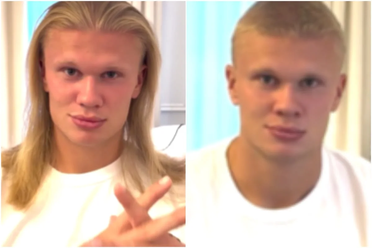 Erling Haaland dengan potongan rambut pendek baru saat latihan Manchester City menjelang laga Premier League